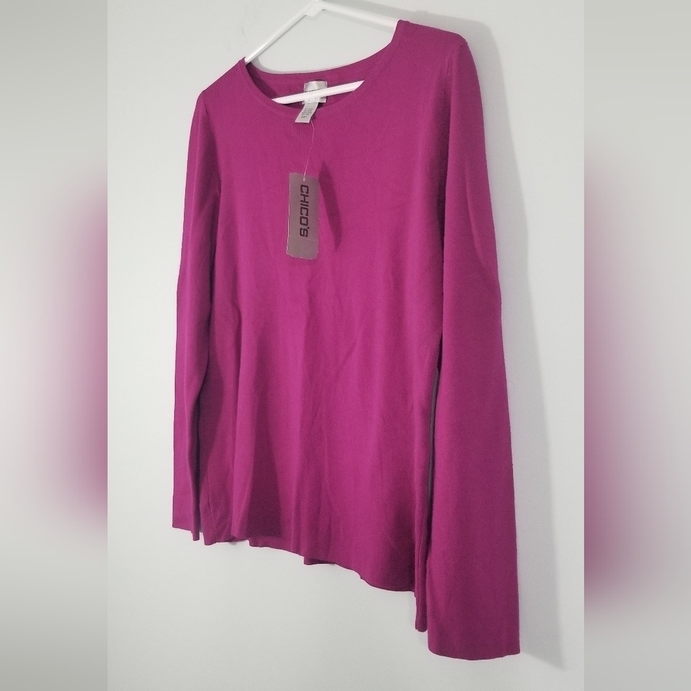Chico's NWT Long Sleeve Purple Knit Sweater. Berrylicious. Round Neck. Size 3. - Picture 6 of 7